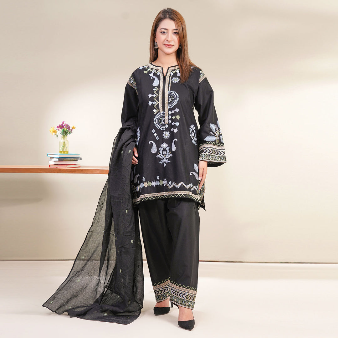 3-PC Luxury Embroidered cambric & NET