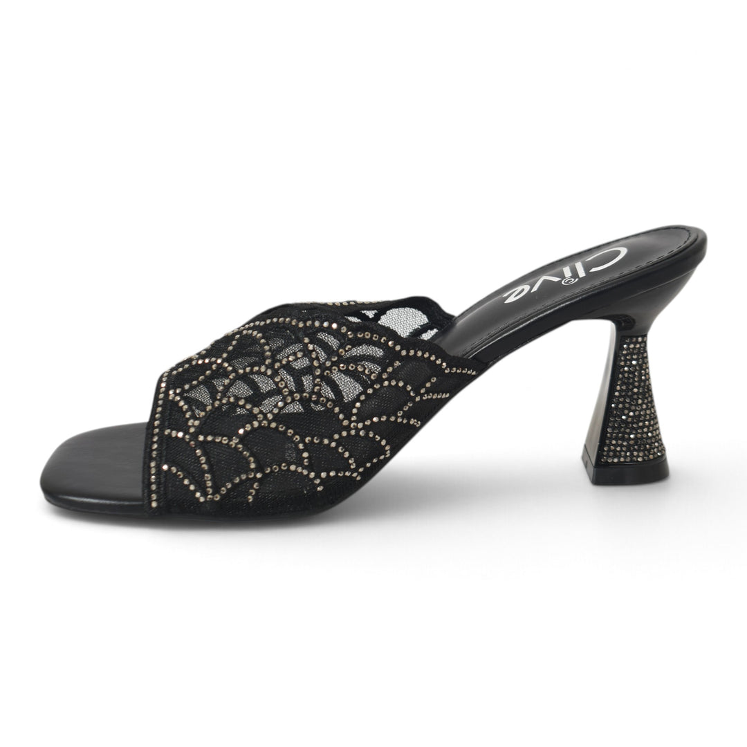 Black Bridal Slipper Heels - l045236