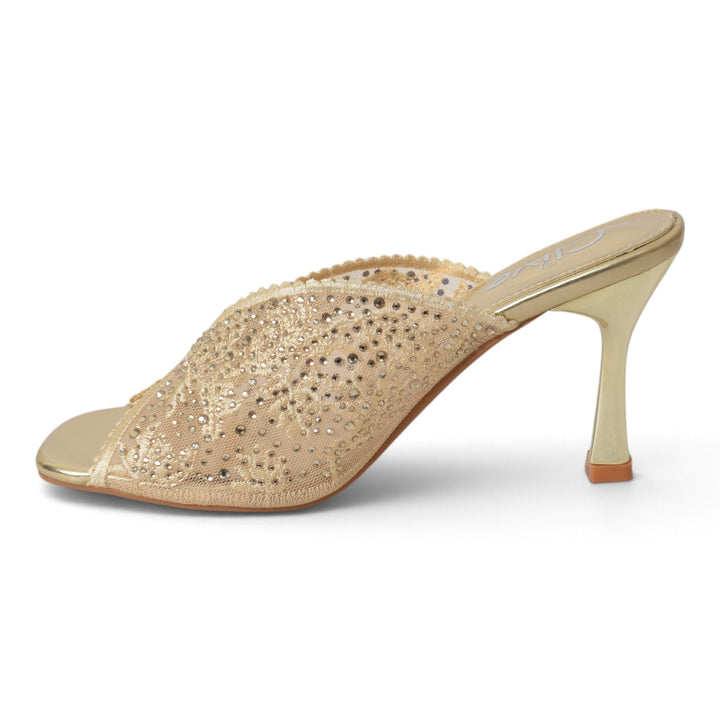 Golden Bridal Slipper Heels - l045237