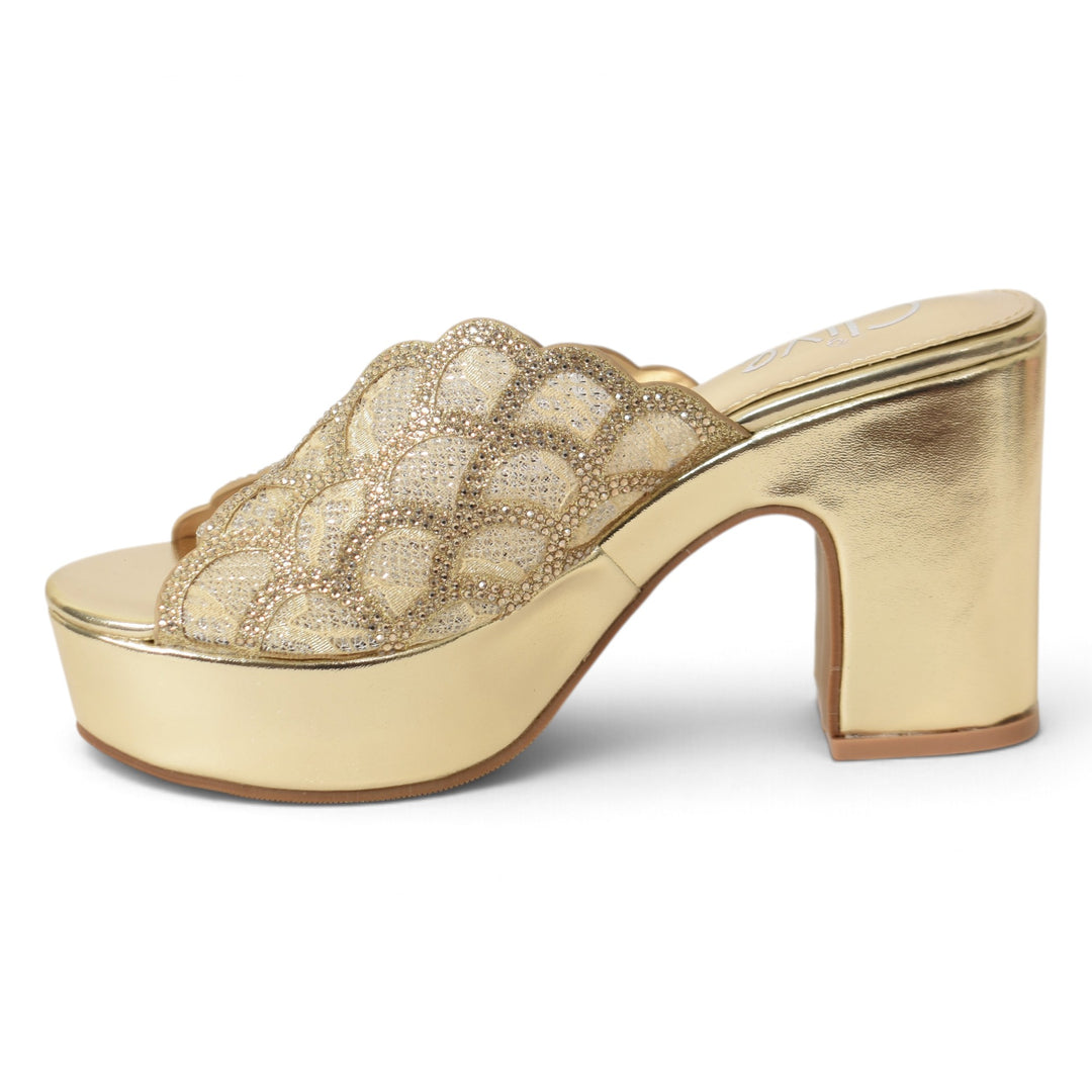 Golden Bridal Slipper Heels - l045242