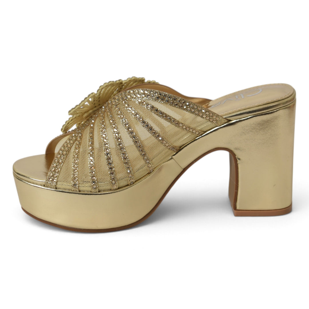 Golden Bridal Slipper Heels - l045241