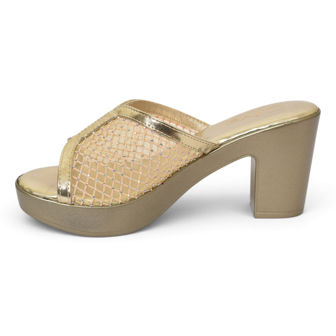 Golden Bridal Slipper Heels - l045229