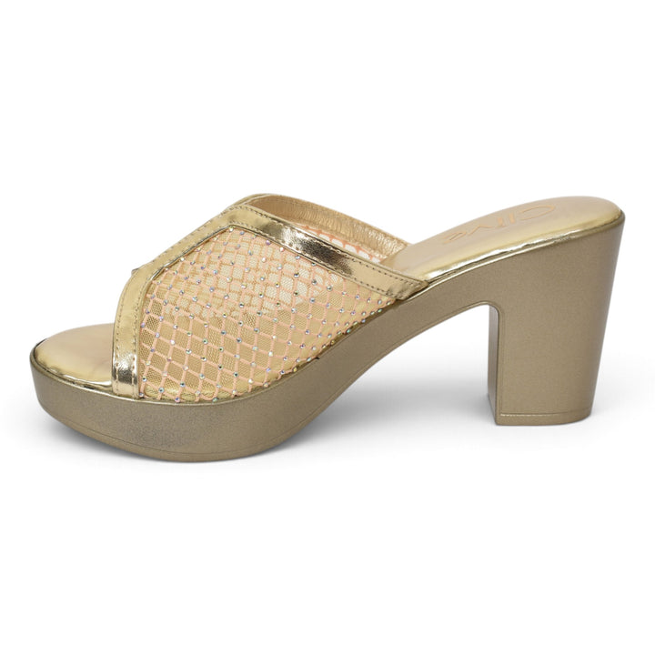 Golden Bridal Slipper Heels - l045229