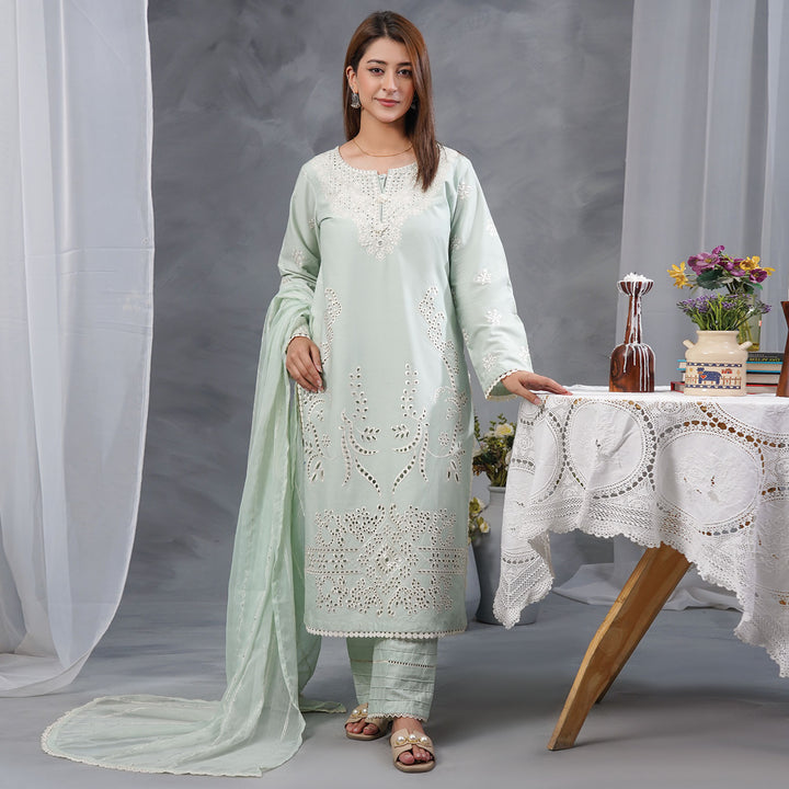 3-PC Luxury Embroidered cambric & NET