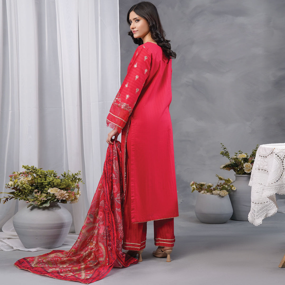 3-PC Luxury Embroidered dobby Lawn & Chiffon