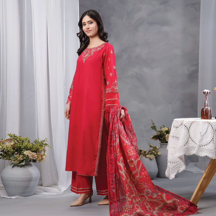 3-PC Luxury Embroidered dobby Lawn & Chiffon