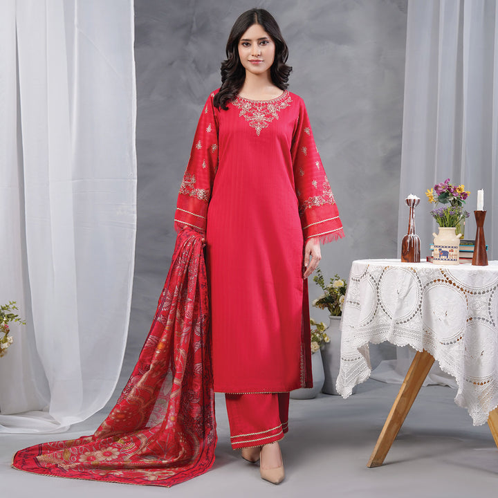 3-PC Luxury Embroidered dobby Lawn & Chiffon