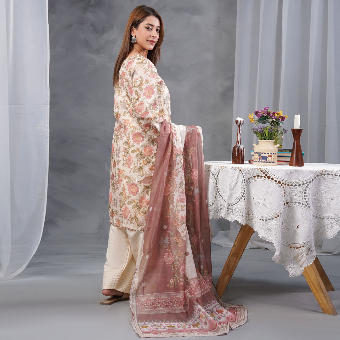 3-PC Luxury Gold Embroidered Jacquard &leno kara