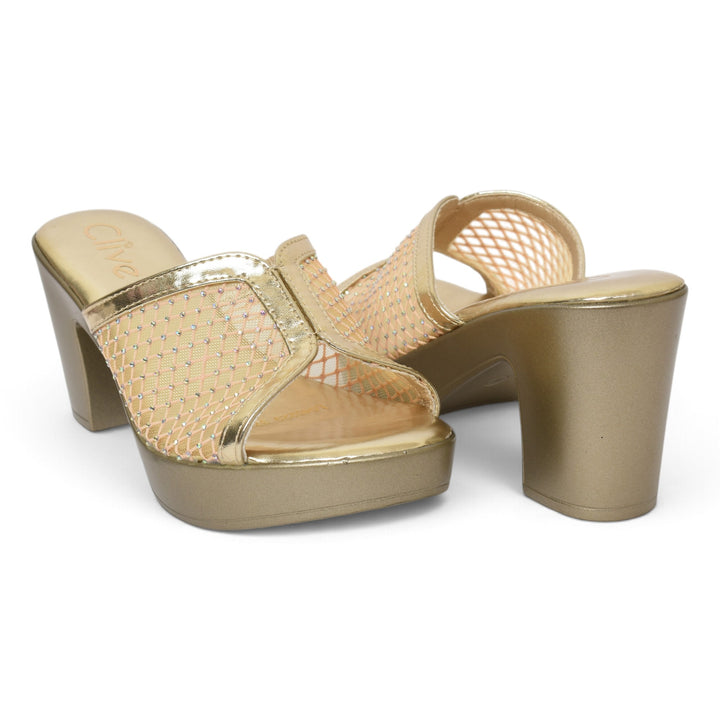 Golden Bridal Slipper Heels - l045229