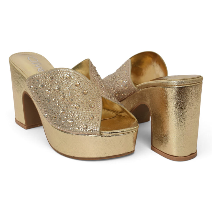 Golden Bridal Slipper Heels - l045243
