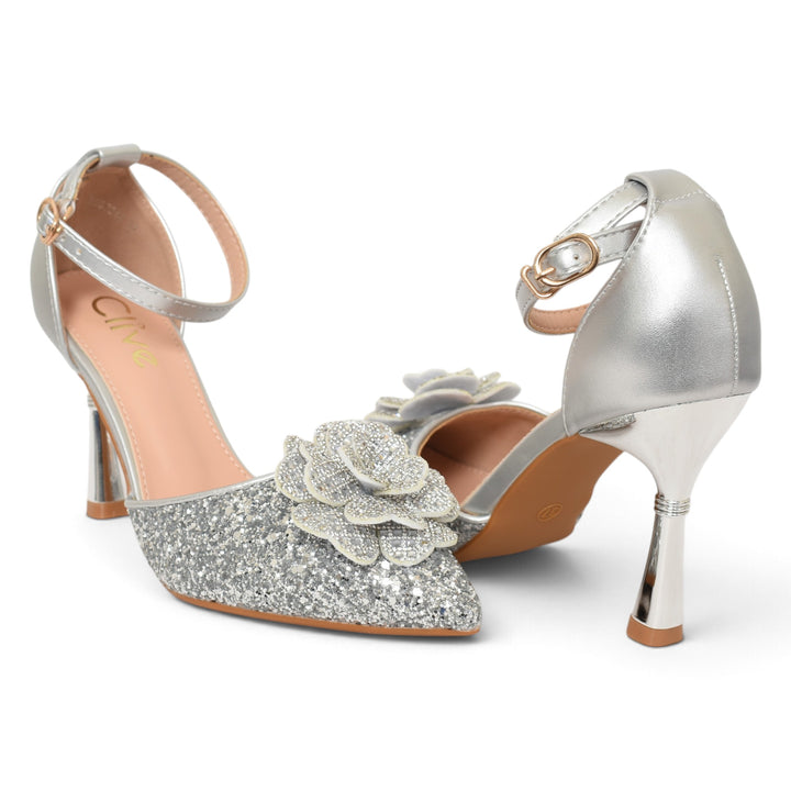 Silver Bridal Court Shoes - l087246