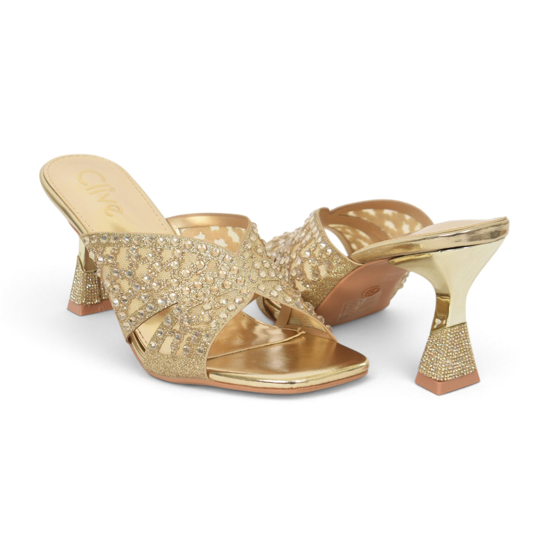 Golden Bridal Slipper Heels - l045238