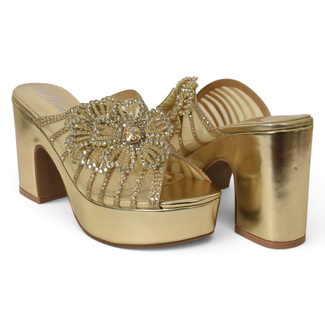 Golden Bridal Slipper Heels - l045241