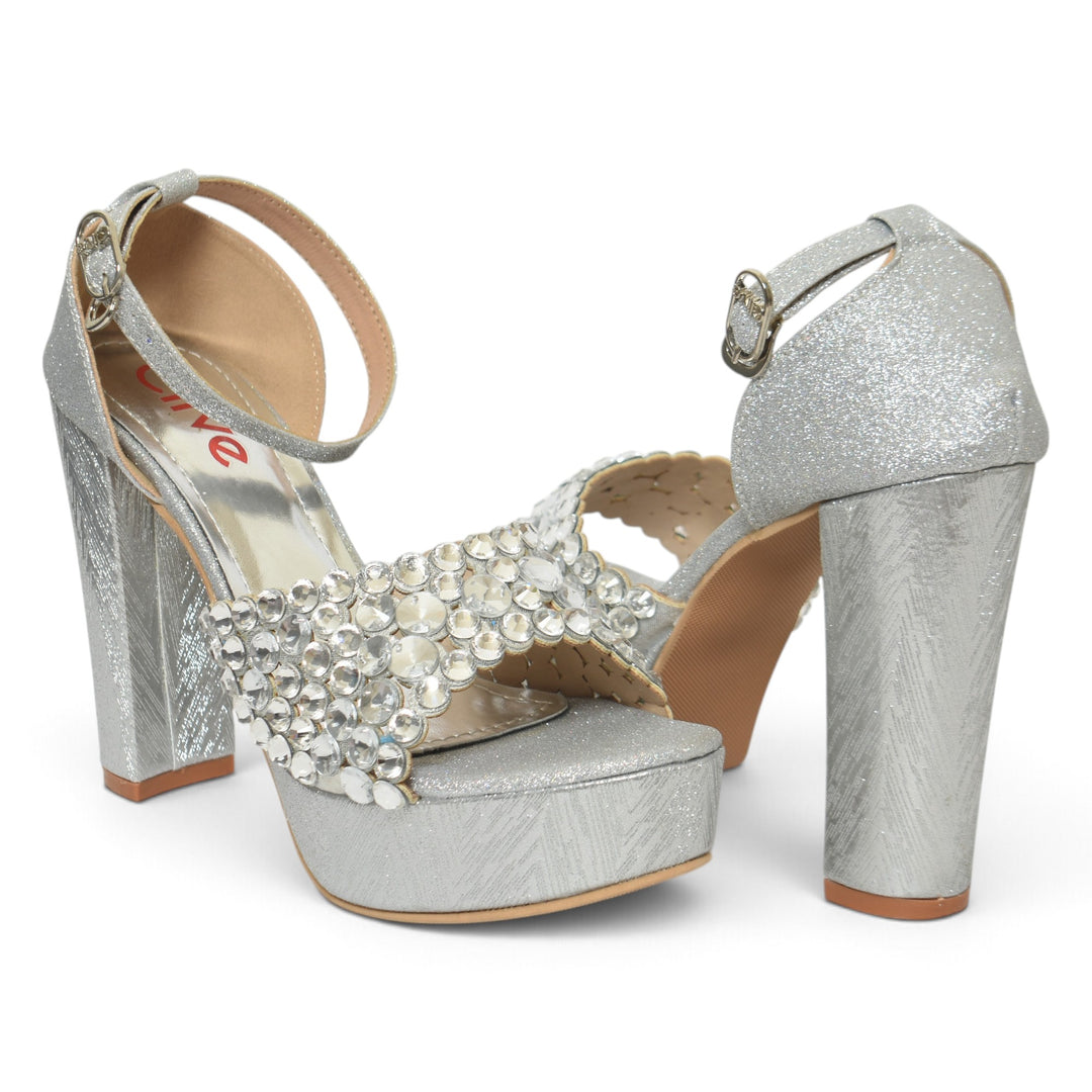 Silver Bridal Sandal Heels - L065820