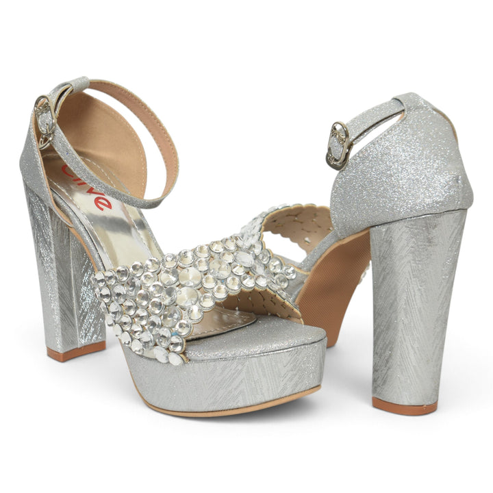 Silver Bridal Sandal Heels - L065820