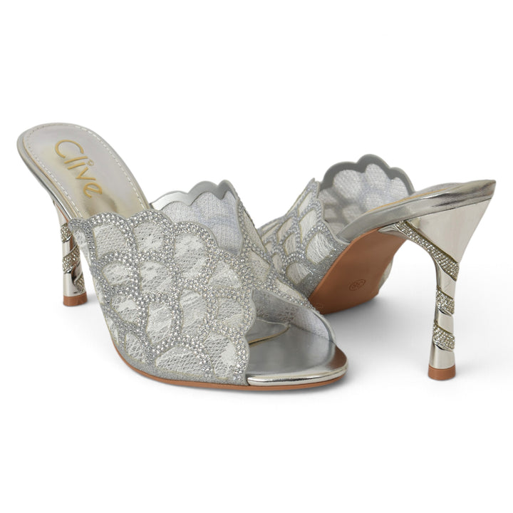 Silver Bridal Slipper Heels - l045234