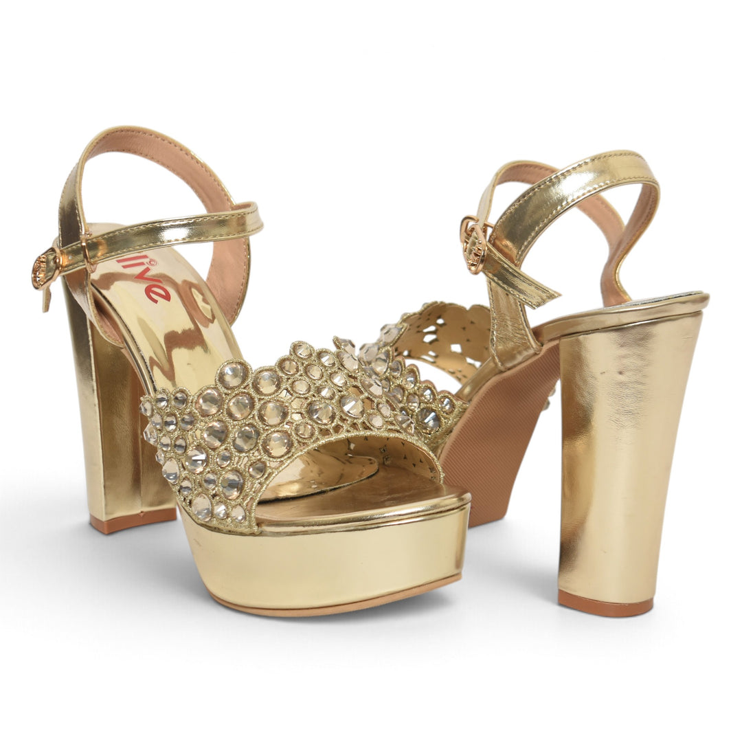 Golden Bridal Sandal Heels - L065822