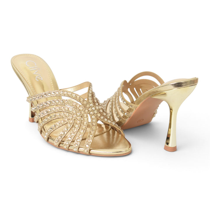 Golden Bridal Slipper Heels - l045240