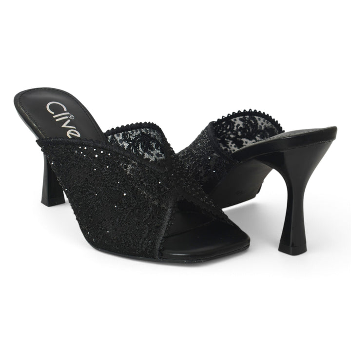 Black Bridal Slipper Heels - l045237