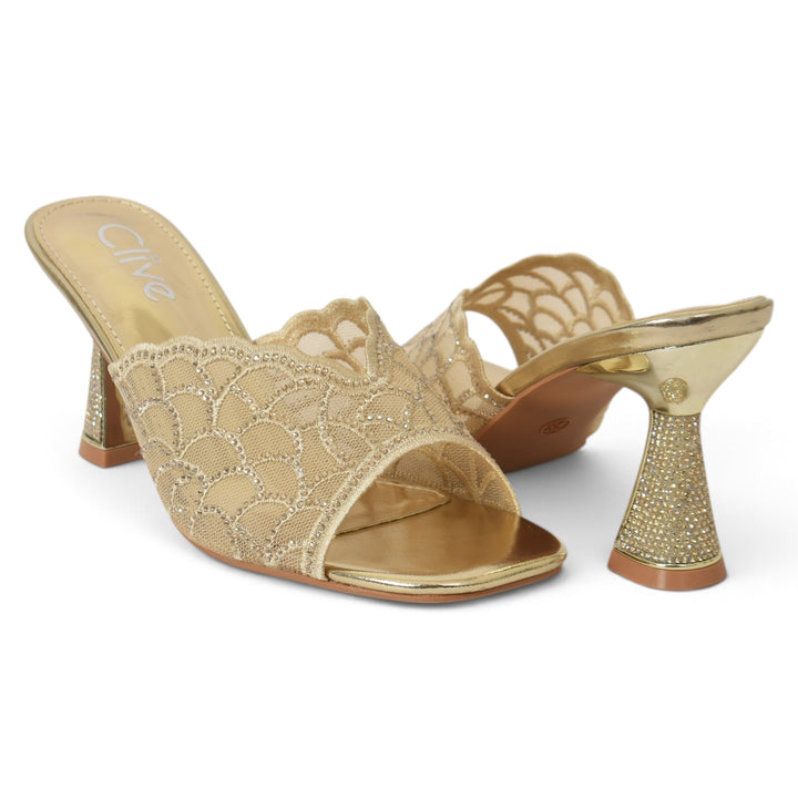 Golden Bridal Slipper Heels - l045236