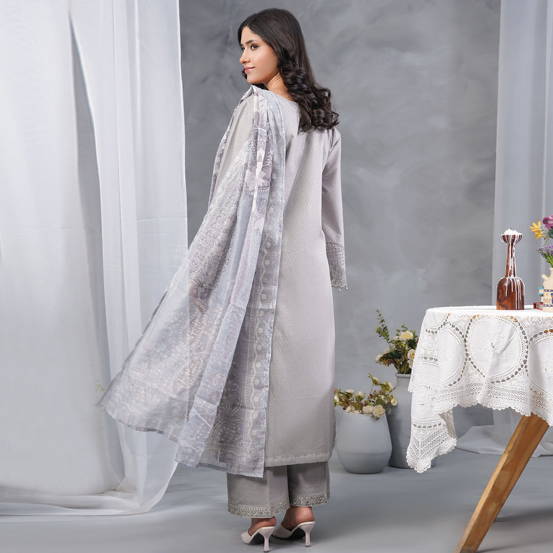 3-PC Luxury Embroidered dobby Lawn & Chiffon
