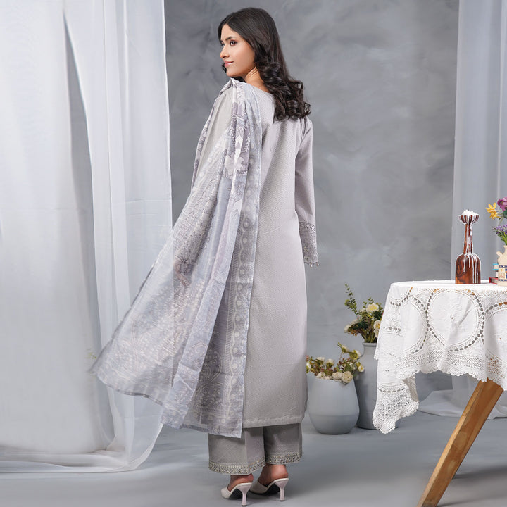 3-PC Luxury Embroidered dobby Lawn & Chiffon