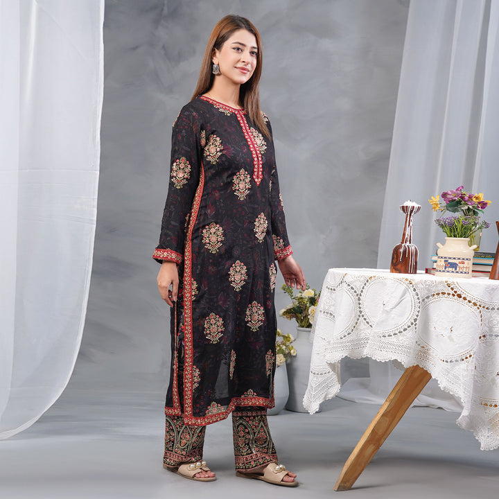 2-PC Luxury Gold Embroidered Chiffon