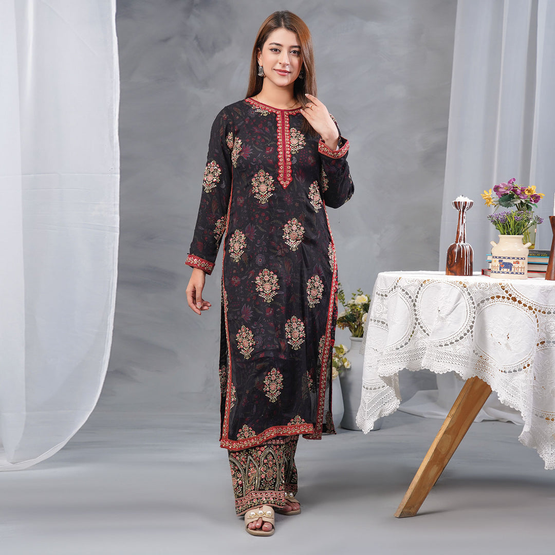 2-PC Luxury Gold Embroidered Chiffon