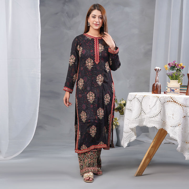 2-PC Luxury Gold Embroidered Chiffon