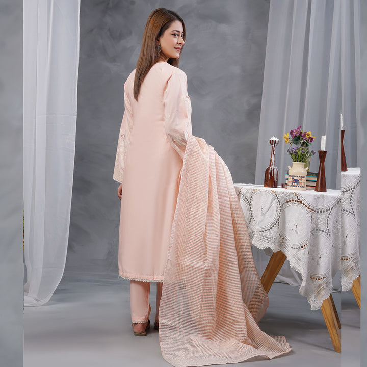 3-PC Luxury Embroidered  Leno kara