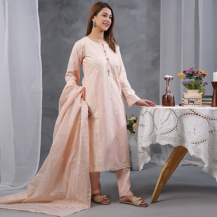 3-PC Luxury Embroidered  Leno kara
