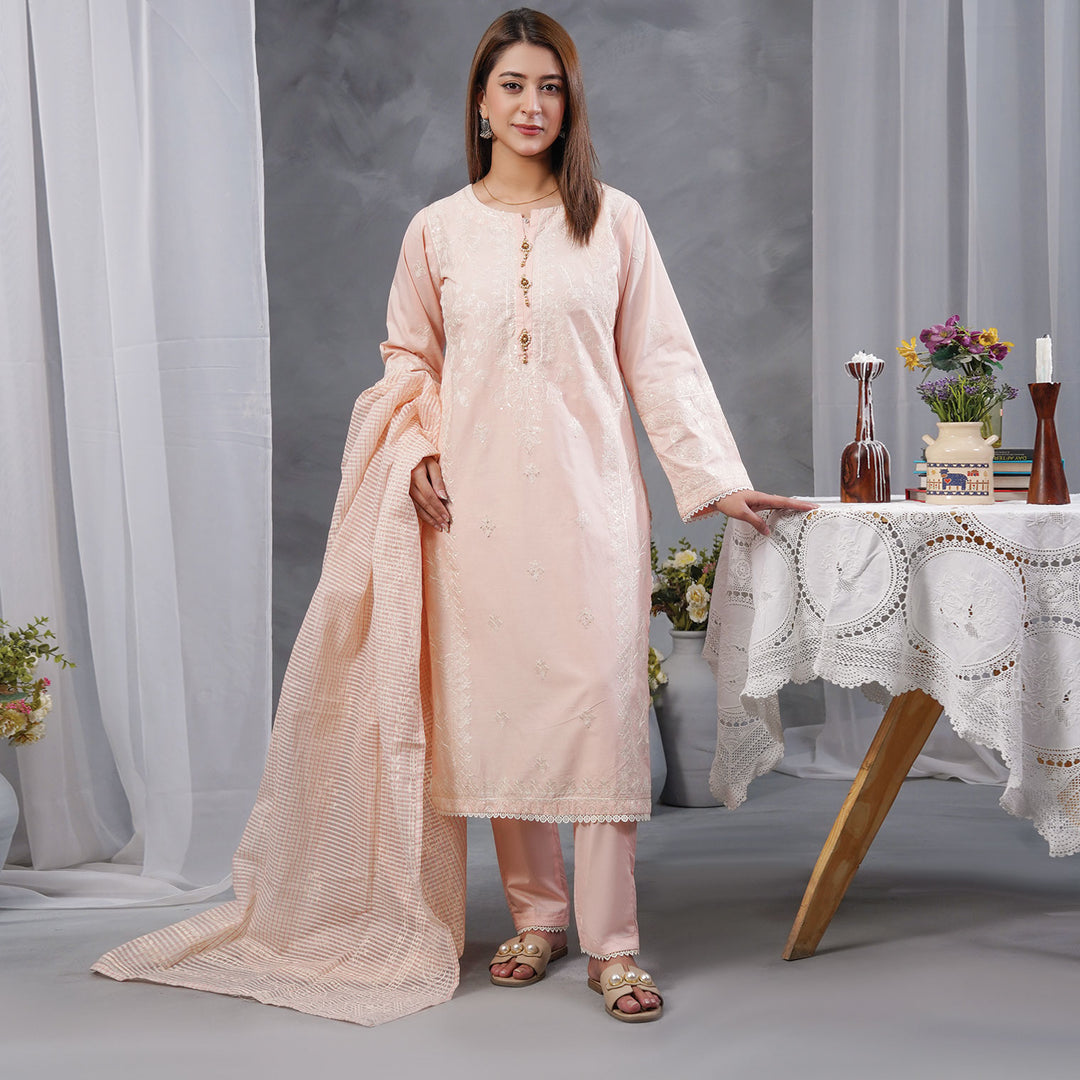 3-PC Luxury Embroidered  Leno kara