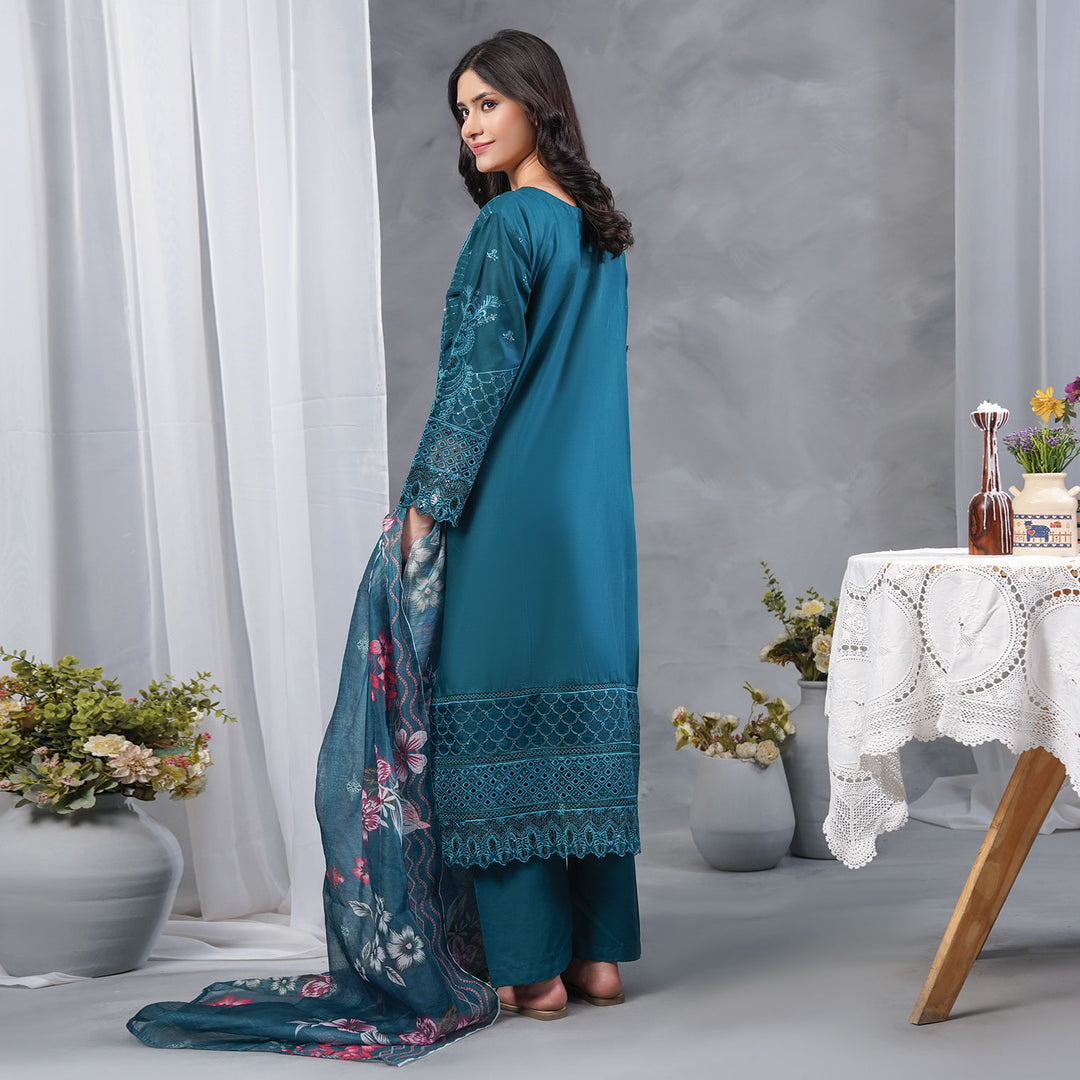 3-PC Luxury Pret Embroidered Lawn &Cambric & Leno kara
