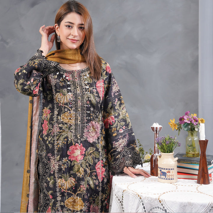 3-PC Luxury Gold Embroidered Jacquard &leno kara