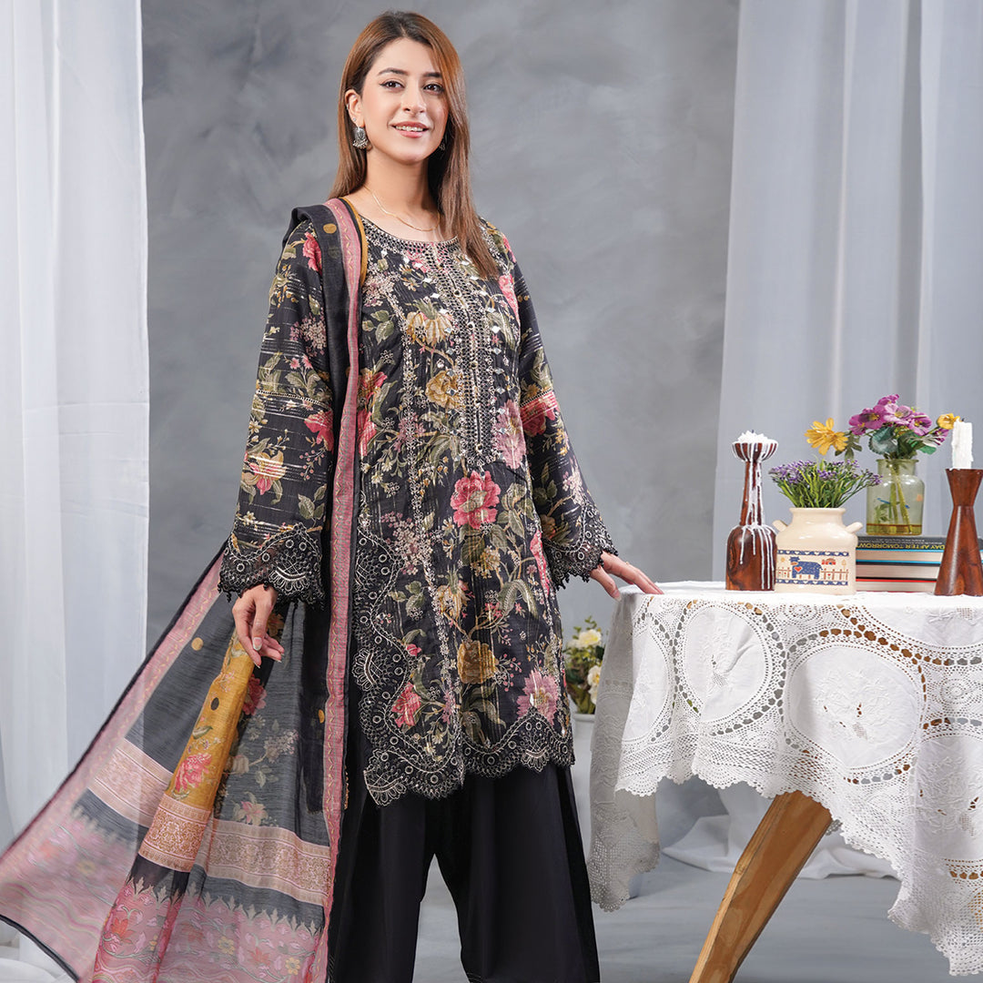 3-PC Luxury Gold Embroidered Jacquard &leno kara