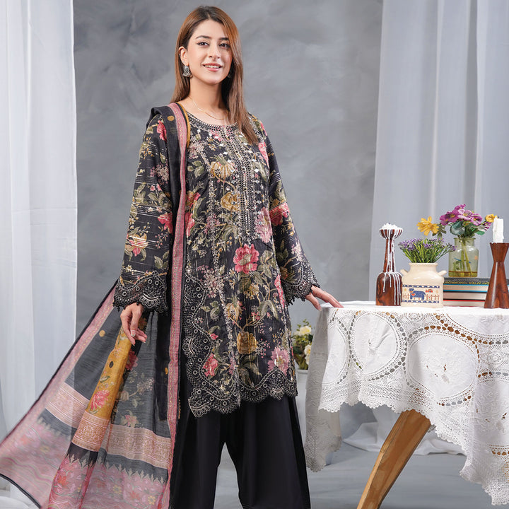 3-PC Luxury Gold Embroidered Jacquard &leno kara