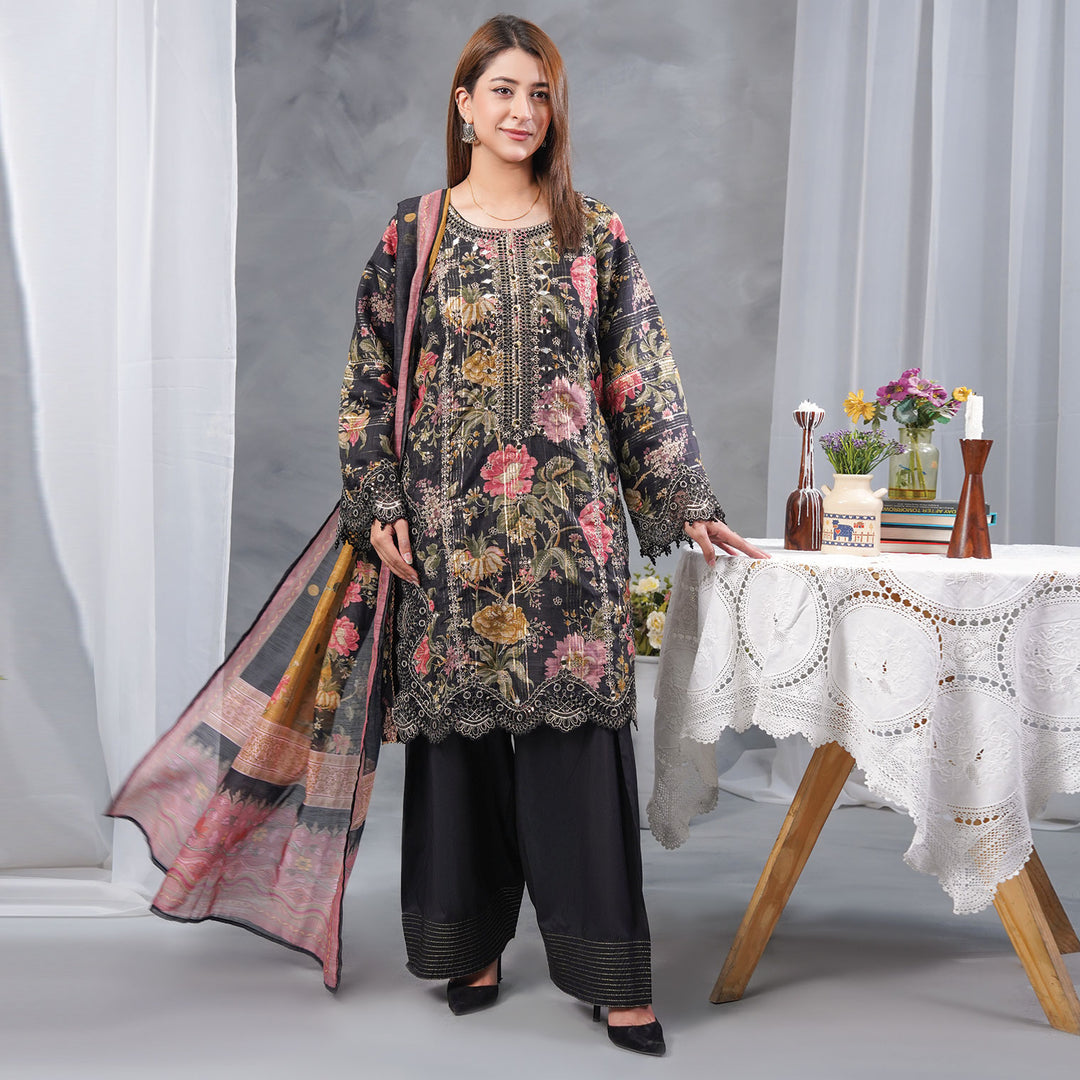3-PC Luxury Gold Embroidered Jacquard &leno kara