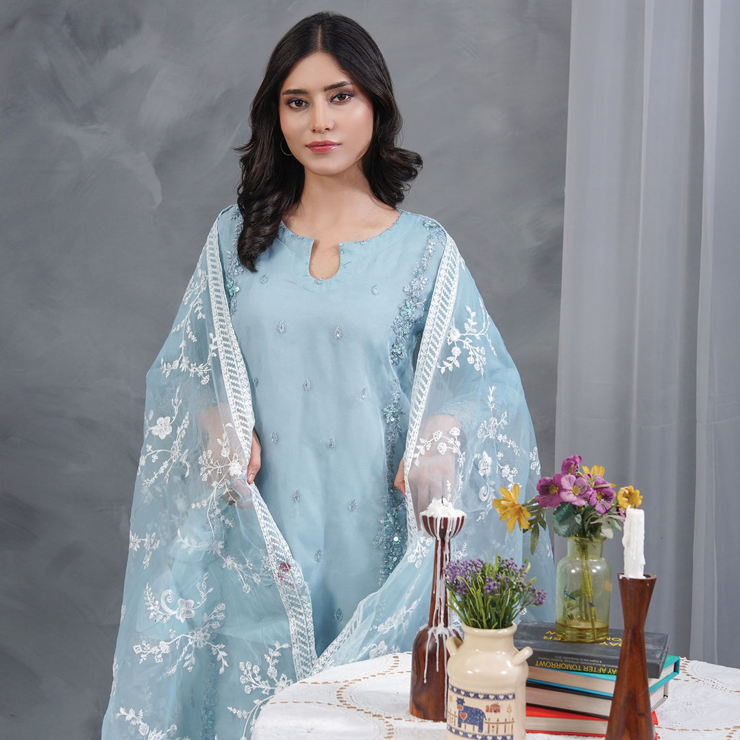 3-PC Luxury Gold Embroidered Organza &Grip