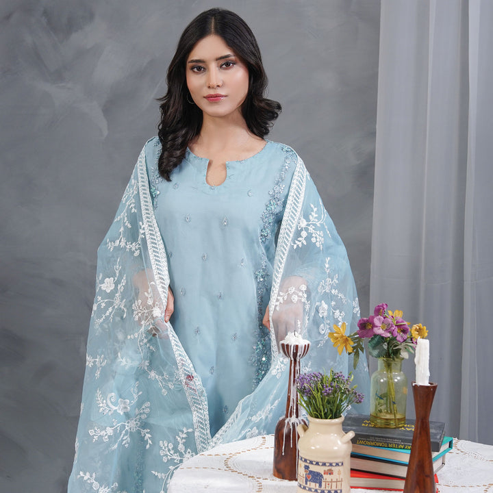 3-PC Luxury Gold Embroidered Organza &Grip