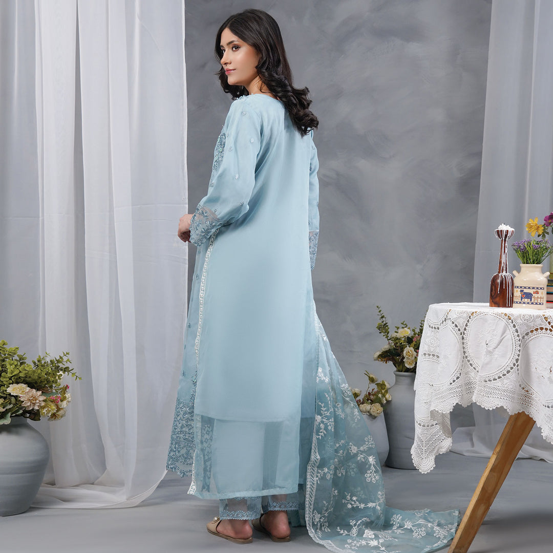 3-PC Luxury Gold Embroidered Organza &Grip