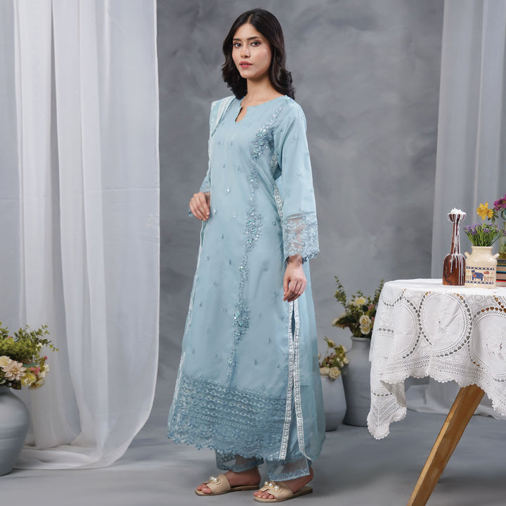 3-PC Luxury Gold Embroidered Organza &Grip