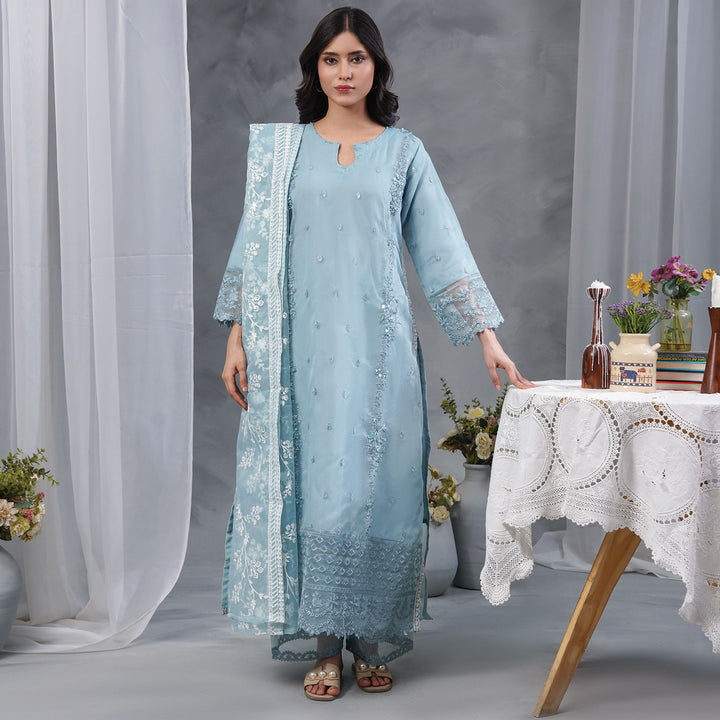3-PC Luxury Gold Embroidered Organza &Grip