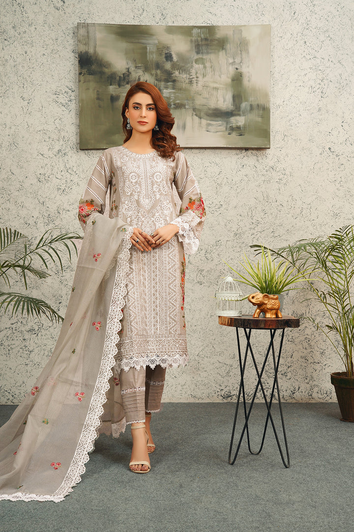 3 PC Lawn Embroidered Shirt, Net Dupatta & Trouser