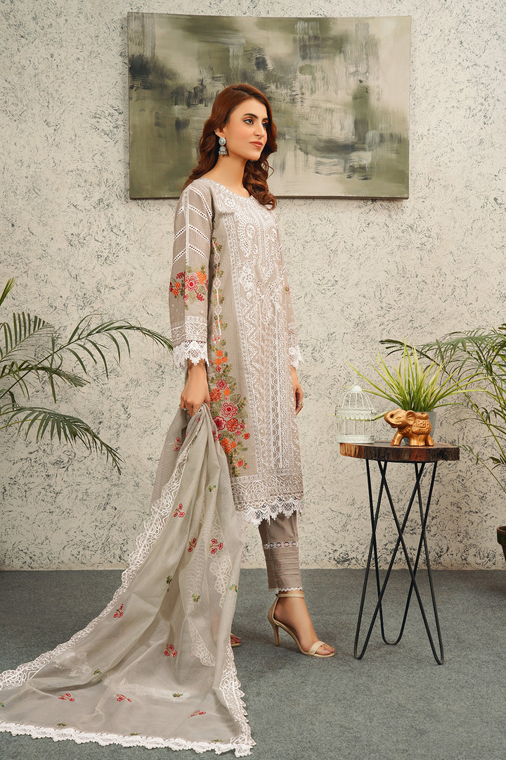 3 PC Lawn Embroidered Shirt, Net Dupatta & Trouser