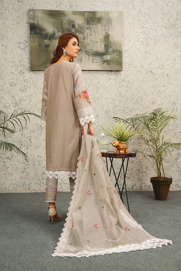 3 PC Lawn Embroidered Shirt, Net Dupatta & Trouser