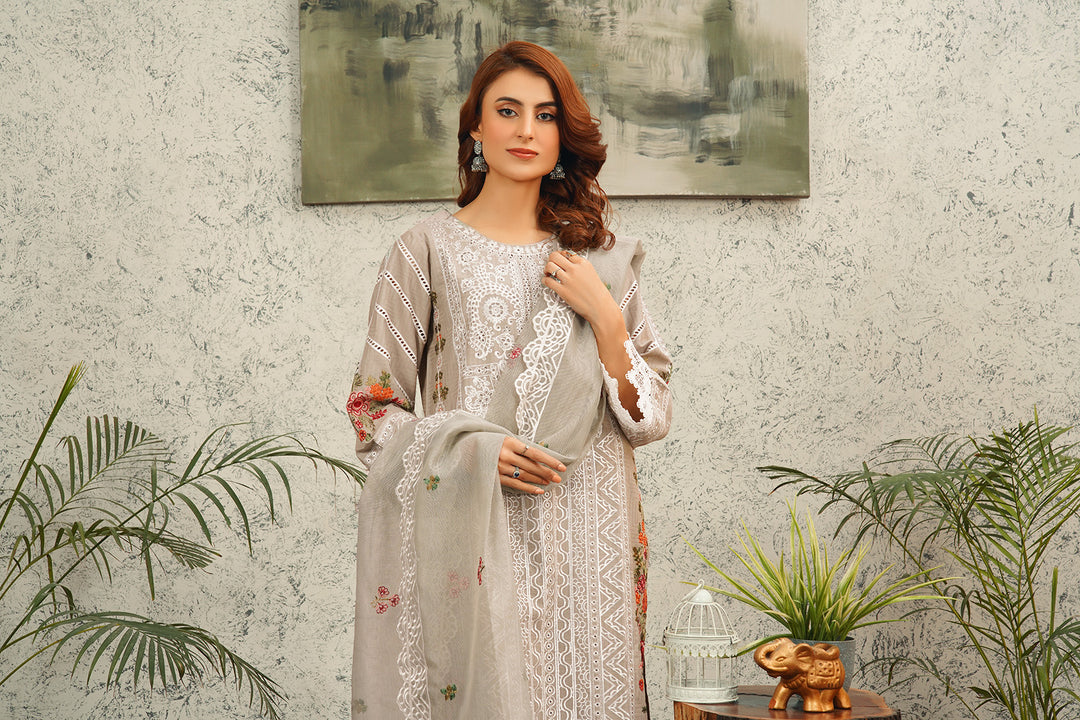3 PC Lawn Embroidered Shirt, Net Dupatta & Trouser