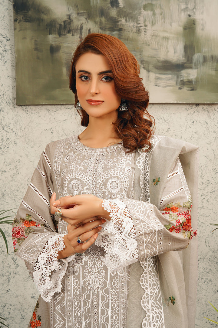 3 PC Lawn Embroidered Shirt, Net Dupatta & Trouser